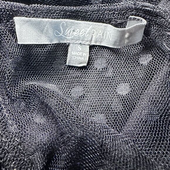 Sweet Rain Blouse Womens sz S Black Sheer Mesh Long Sleeve Floral Embroidery EUC - Picture 5 of 7